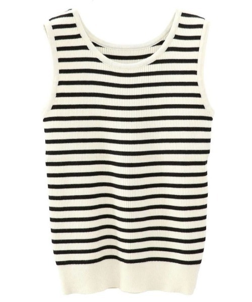 ISOOK(アイスー)の「ボーダーニットタンクトップ (kiharu select) / リブニット リブタンクトップ ボーダータンクトップ インナー(タンクトップ・レディース・ブラック/アイボリー・FREE)」の10枚目の写真