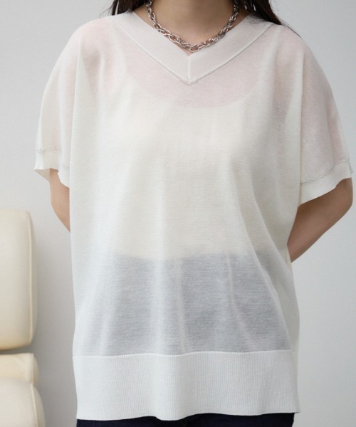 AZUL by moussy(アズールバイマウジー)の「シアーワイドルーズニット(Tシャツ/カットソー・レディース・ライム/ブラック/アイボリー/グレー・FREE)」の2枚目の写真