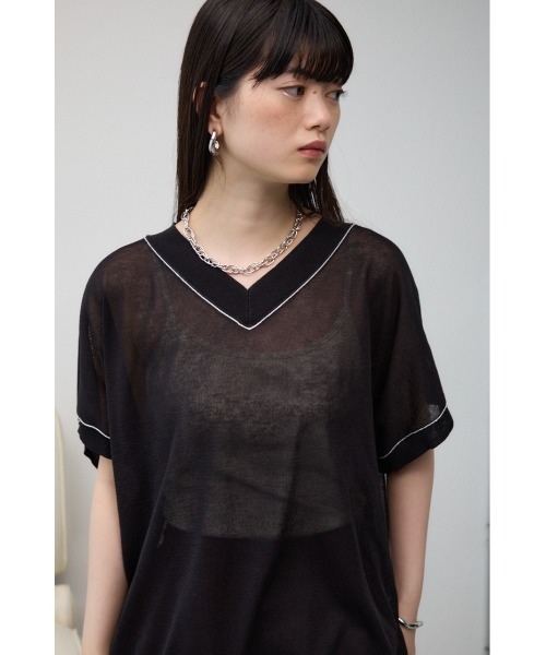 AZUL by moussy(アズールバイマウジー)の「シアーワイドルーズニット(Tシャツ/カットソー・レディース・ライム/ブラック/アイボリー/グレー・FREE)」の15枚目の写真