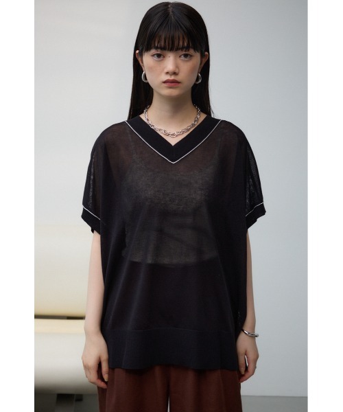 AZUL by moussy(アズールバイマウジー)の「シアーワイドルーズニット(Tシャツ/カットソー・レディース・ライム/ブラック/アイボリー/グレー・FREE)」の18枚目の写真