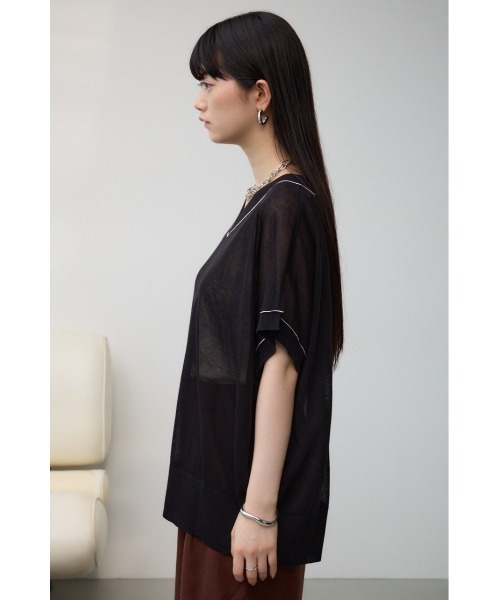 AZUL by moussy(アズールバイマウジー)の「シアーワイドルーズニット(Tシャツ/カットソー・レディース・ライム/ブラック/アイボリー/グレー・FREE)」の19枚目の写真