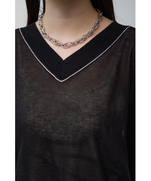 AZUL by moussy(アズールバイマウジー)の「シアーワイドルーズニット(Tシャツ/カットソー・レディース・ライム/ブラック/アイボリー/グレー・FREE)」の21枚目の写真