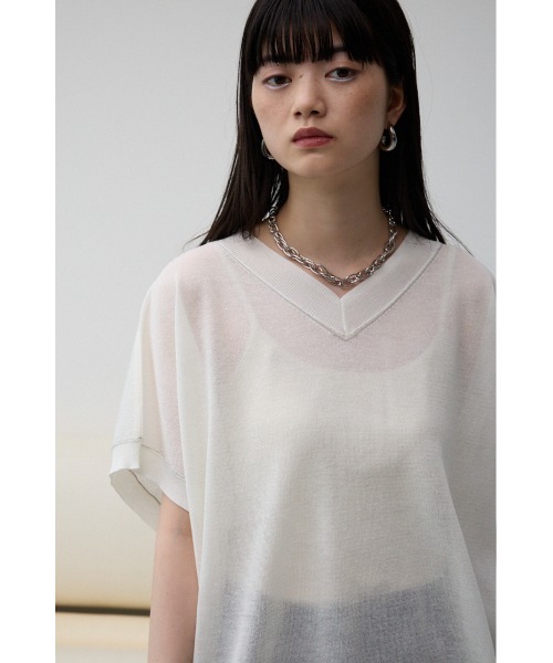 AZUL by moussy(アズールバイマウジー)の「シアーワイドルーズニット(Tシャツ/カットソー・レディース・ライム/ブラック/アイボリー/グレー・FREE)」の5枚目の写真