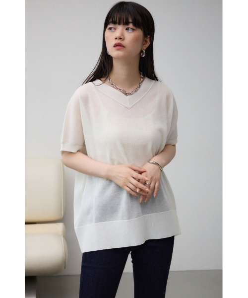 AZUL by moussy(アズールバイマウジー)の「シアーワイドルーズニット(Tシャツ/カットソー・レディース・ライム/ブラック/アイボリー/グレー・FREE)」の6枚目の写真