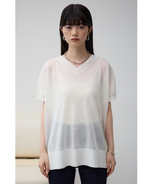 AZUL by moussy(アズールバイマウジー)の「シアーワイドルーズニット(Tシャツ/カットソー・レディース・ライム/ブラック/アイボリー/グレー・FREE)」の8枚目の写真