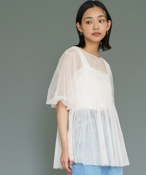 mili an deni(ミリアンデニ)の「チュールシャーリングチュニック(シャツ/ブラウス・レディース・ライトグレー/ブラック/アイボリー・M)」の5枚目の写真