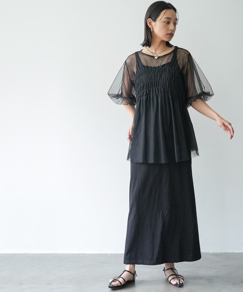 mili an deni(ミリアンデニ)の「チュールシャーリングチュニック(シャツ/ブラウス・レディース・ライトグレー/ブラック/アイボリー・M)」の9枚目の写真