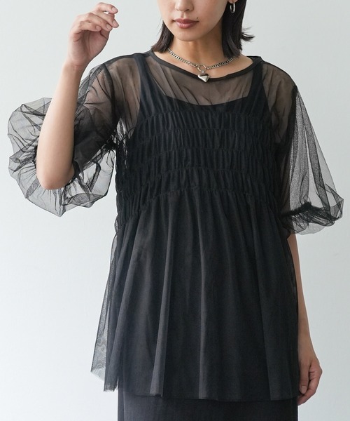 mili an deni(ミリアンデニ)の「チュールシャーリングチュニック(シャツ/ブラウス・レディース・ライトグレー/ブラック/アイボリー・M)」の16枚目の写真