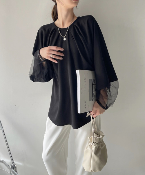 Eclat one(エクラワン)の「【Eclat one】シアー ドッキング ランタンスリーブ ブラウス(シャツ/ブラウス・レディース・アイボリー/ブラック/ブラウン系その他・FREE)」の17枚目の写真