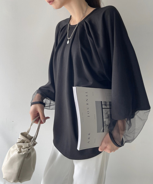 Eclat one(エクラワン)の「【Eclat one】シアー ドッキング ランタンスリーブ ブラウス(シャツ/ブラウス・レディース・アイボリー/ブラック/ブラウン系その他・FREE)」の9枚目の写真