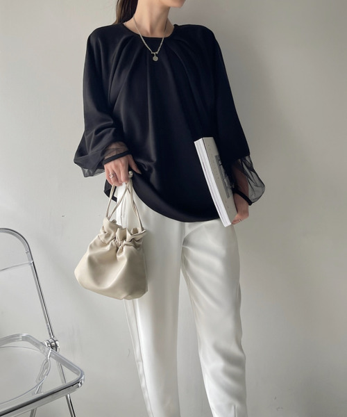 Eclat one(エクラワン)の「【Eclat one】シアー ドッキング ランタンスリーブ ブラウス(シャツ/ブラウス・レディース・アイボリー/ブラック/ブラウン系その他・FREE)」の18枚目の写真