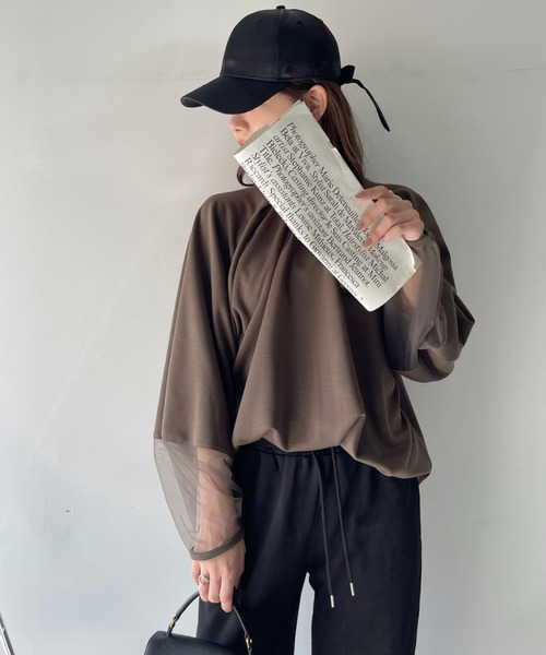 Eclat one(エクラワン)の「【Eclat one】シアー ドッキング ランタンスリーブ ブラウス(シャツ/ブラウス・レディース・アイボリー/ブラック/ブラウン系その他・FREE)」の20枚目の写真