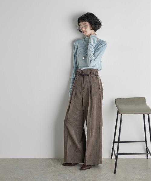 セール】ハイネックフィンガーホールカフベロアトップス（Tシャツ