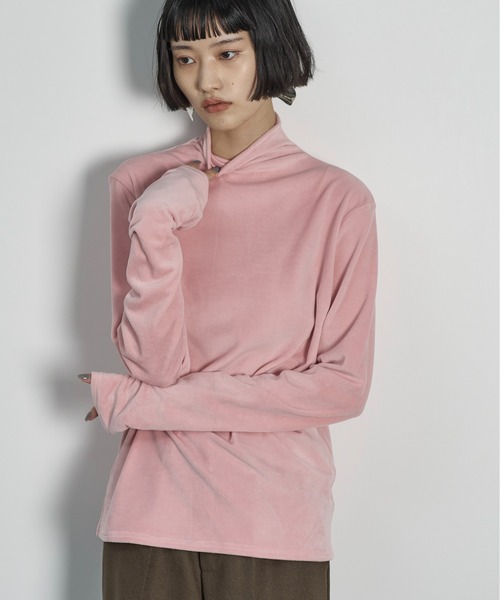 telma ベロアジャージー　トップス　カットソー　ハイネック ハイネックフィンガーホールカフベロアトップス（Tシャツ