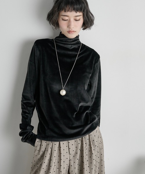 K*y様 OHGA ベロアトップス BAILA12月号掲載】【トレンドミックス】シアーベロアカットソー