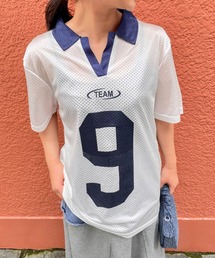 ENIM BY VICKY | メッシュナンバリング襟付きトップス《洗濯機で洗える》(Tシャツ/カットソー)