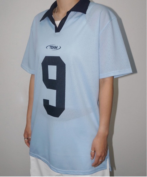 ENIM BY VICKY（エニムバイビッキー）の「メッシュナンバリング襟付きトップス《洗濯機で洗える》（Tシャツ/カットソー・レディース・ブルー/ホワイト・M）」の17枚目の写真