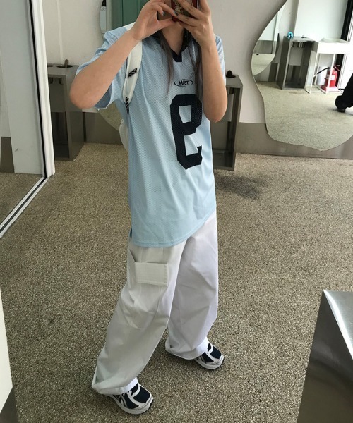 ENIM BY VICKY（エニムバイビッキー）の「メッシュナンバリング襟付きトップス《洗濯機で洗える》（Tシャツ/カットソー・レディース・ブルー/ホワイト・M）」の15枚目の写真