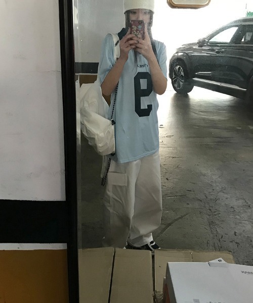 ENIM BY VICKY（エニムバイビッキー）の「メッシュナンバリング襟付きトップス《洗濯機で洗える》（Tシャツ/カットソー・レディース・ブルー/ホワイト・M）」の13枚目の写真