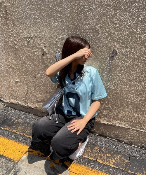 ENIM BY VICKY（エニムバイビッキー）の「メッシュナンバリング襟付きトップス《洗濯機で洗える》（Tシャツ/カットソー・レディース・ブルー/ホワイト・M）」の22枚目の写真