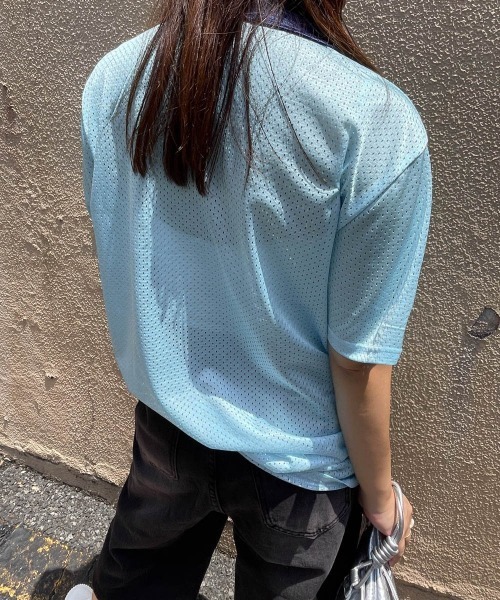 ENIM BY VICKY（エニムバイビッキー）の「メッシュナンバリング襟付きトップス《洗濯機で洗える》（Tシャツ/カットソー・レディース・ブルー/ホワイト・M）」の19枚目の写真