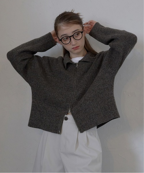 MINERTE(ミネルテ)の「【MINERTE】mix knit double zip blouson / ミックスニットダブルジップブルゾン(ニット/セーター・レディース・アイボリー/ベージュ/チャコールグレー・FREE)」の3枚目の写真