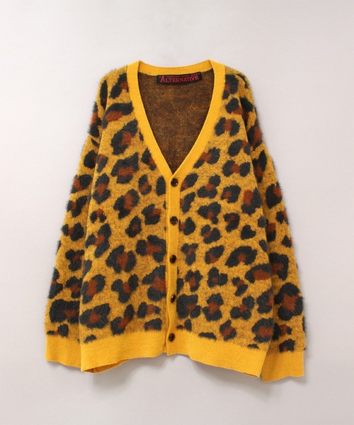 RNA（アールエヌエー）の「K2702 レオパードモール＆シャギーカーデ（カーディガン/ボレロ・レディース・グリーン/イエロー/グレイッシュベージュ・MEDIUM）」の5枚目の写真