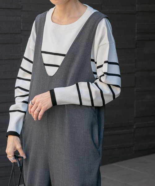 FORK&SPOON(フォークアンドスプーン)の「『洗濯可』FORK&SPOON ウーステッドヤーンボーダーワイドプルオーバー(ニット/セーター・レディース・ブラック系その他/オレンジ系その他・1)」の2枚目の写真