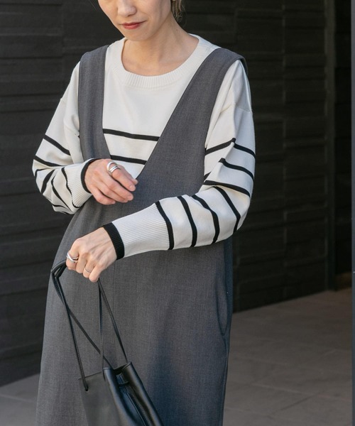 FORK&SPOON(フォークアンドスプーン)の「『洗濯可』FORK&SPOON ウーステッドヤーンボーダーワイドプルオーバー(ニット/セーター・レディース・ブラック系その他/オレンジ系その他・1)」の4枚目の写真