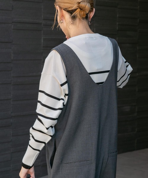 FORK&SPOON(フォークアンドスプーン)の「『洗濯可』FORK&SPOON ウーステッドヤーンボーダーワイドプルオーバー(ニット/セーター・レディース・ブラック系その他/オレンジ系その他・1)」の6枚目の写真