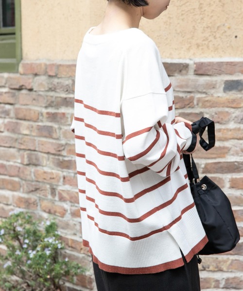 FORK&SPOON(フォークアンドスプーン)の「『洗濯可』FORK&SPOON ウーステッドヤーンボーダーワイドプルオーバー(ニット/セーター・レディース・ブラック系その他/オレンジ系その他・1)」の11枚目の写真