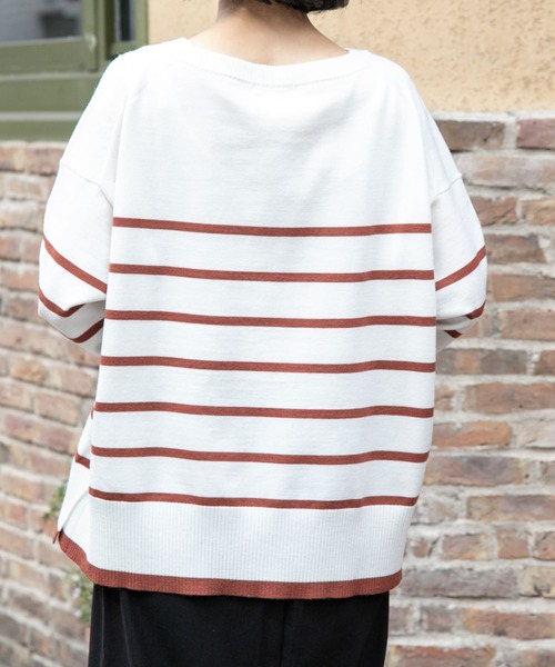 FORK&SPOON(フォークアンドスプーン)の「『洗濯可』FORK&SPOON ウーステッドヤーンボーダーワイドプルオーバー(ニット/セーター・レディース・ブラック系その他/オレンジ系その他・1)」の12枚目の写真