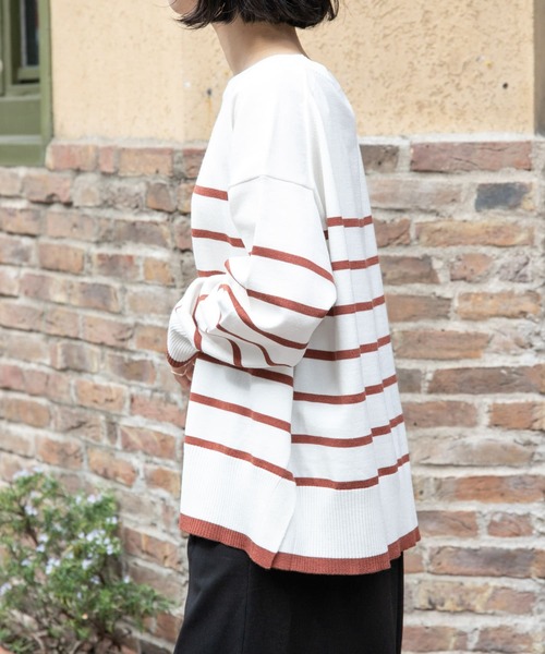 FORK&SPOON(フォークアンドスプーン)の「『洗濯可』FORK&SPOON ウーステッドヤーンボーダーワイドプルオーバー(ニット/セーター・レディース・ブラック系その他/オレンジ系その他・1)」の13枚目の写真