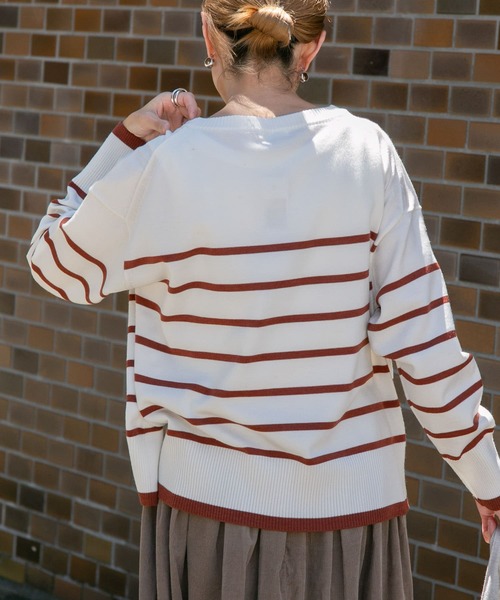 FORK&SPOON(フォークアンドスプーン)の「『洗濯可』FORK&SPOON ウーステッドヤーンボーダーワイドプルオーバー(ニット/セーター・レディース・ブラック系その他/オレンジ系その他・1)」の19枚目の写真