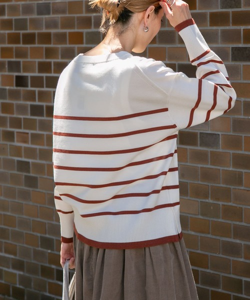 FORK&SPOON(フォークアンドスプーン)の「『洗濯可』FORK&SPOON ウーステッドヤーンボーダーワイドプルオーバー(ニット/セーター・レディース・ブラック系その他/オレンジ系その他・1)」の20枚目の写真