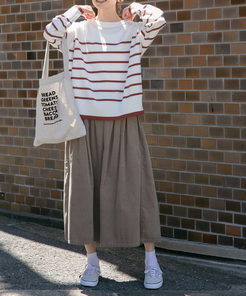 FORK&SPOON(フォークアンドスプーン)の「『洗濯可』FORK&SPOON ウーステッドヤーンボーダーワイドプルオーバー(ニット/セーター・レディース・ブラック系その他/オレンジ系その他・1)」の21枚目の写真