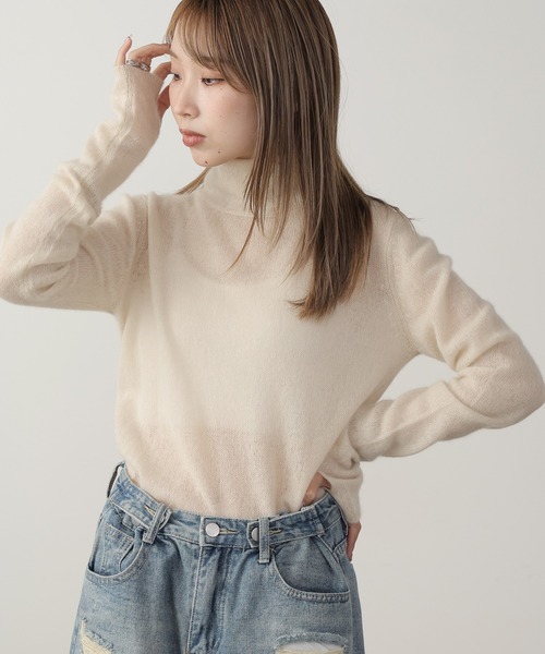 ADAWAS(アダワズ)の「ADAWAS/アダワス SHEER CASHMERE TOP シアーカシミヤトップ(Tシャツ/カットソー・レディース・チャコールグレー/グレー系/ナチュラル/オレンジ・FREE)」の3枚目の写真