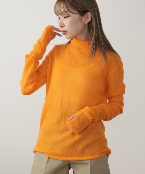 ADAWAS(アダワズ)の「ADAWAS/アダワス SHEER CASHMERE TOP シアーカシミヤトップ(Tシャツ/カットソー・レディース・チャコールグレー/グレー系/ナチュラル/オレンジ・FREE)」の4枚目の写真