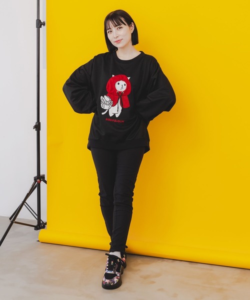 ScoLar Parity(スカラーパリティ)の「343111:パリティのネコずきん アップリケ刺繍プルオーバー(Tシャツ/カットソー・メンズ・ブラック/サックスブルー/ピンク・M)」の3枚目の写真