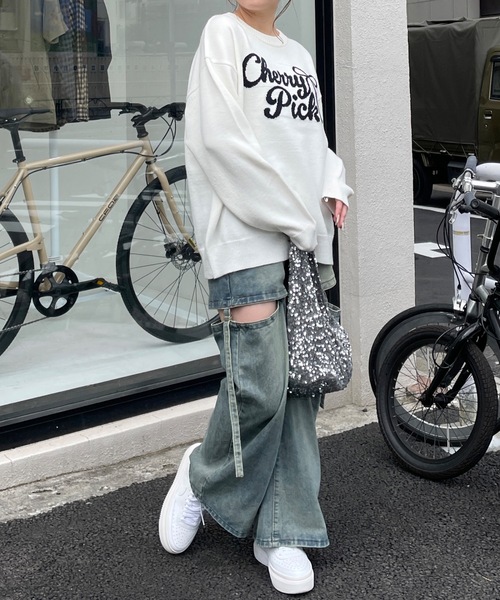 リボンロゴジャガードニット(ニット/セーター)|one way(ワンウェイ) リボンロゴジャガードニット(ニット/セーター)|one way(ワンウェイ)