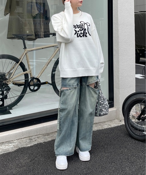 リボンロゴジャガードニット(ニット/セーター)|one way(ワンウェイ) リボンロゴジャガードニット(ニット/セーター)|one way(ワンウェイ)