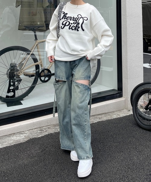 リボンロゴジャガードニット(ニット/セーター)|one way(ワンウェイ) リボンロゴジャガードニット(ニット/セーター)|one way(ワンウェイ)