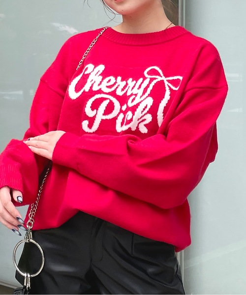 リボンロゴジャガードニット(ニット/セーター)|one way(ワンウェイ) リボンロゴジャガードニット(ニット/セーター)|one way(ワンウェイ)