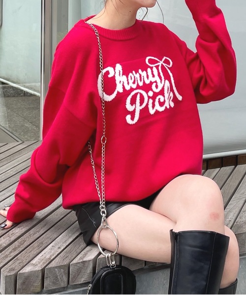 リボンロゴジャガードニット(ニット/セーター)|one way(ワンウェイ) リボンロゴジャガードニット(ニット/セーター)|one way(ワンウェイ)