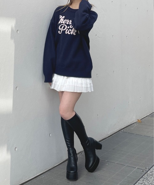 リボンロゴジャガードニット(ニット/セーター)|one way(ワンウェイ) リボンロゴジャガードニット(ニット/セーター)|one way(ワンウェイ)