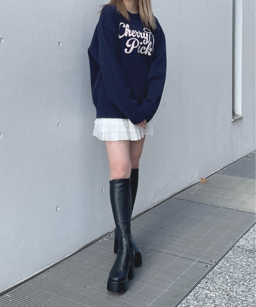 リボンロゴジャガードニット(ニット/セーター)|one way(ワンウェイ) リボンロゴジャガードニット(ニット/セーター)|one way(ワンウェイ)