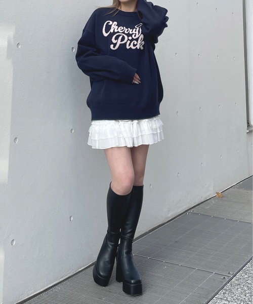 リボンロゴジャガードニット(ニット/セーター)|one way(ワンウェイ) リボンロゴジャガードニット(ニット/セーター)|one way(ワンウェイ)