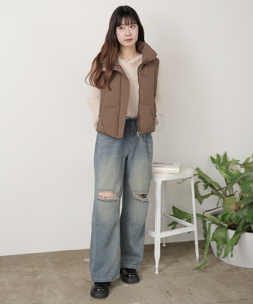 素敵 Ａライン ボリューム 中綿 ３色 ベスト 素敵 Aライン ボリューム 中綿 3色 ベスト