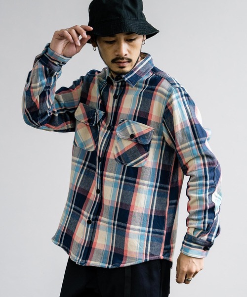 Rocky Monroe(ロッキーモンロー)の「裏起毛 ヘビーネル無地/チェックシャツ(シャツ/ブラウス・メンズ・サンドベージュ/ブルー系/グレー系/ブルー/ダークオレンジ/グレー/アイボリー/カーキ/サックスブルー/ブラック/オレンジ/ネイビー/オレンジ系/レッド/ピンク系/ホワイト/ピンク/オフホワイト・M/XL/L)」の14枚目の写真