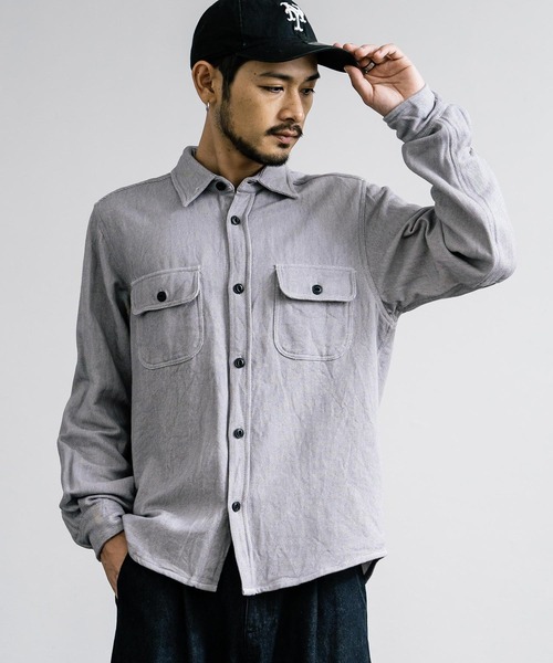 Rocky Monroe(ロッキーモンロー)の「裏起毛 ヘビーネル無地/チェックシャツ(シャツ/ブラウス・メンズ・サンドベージュ/ブルー系/グレー系/ブルー/ダークオレンジ/グレー/アイボリー/カーキ/サックスブルー/ブラック/オレンジ/ネイビー/オレンジ系/レッド/ピンク系/ホワイト/ピンク/オフホワイト・M/XL/L)」の6枚目の写真